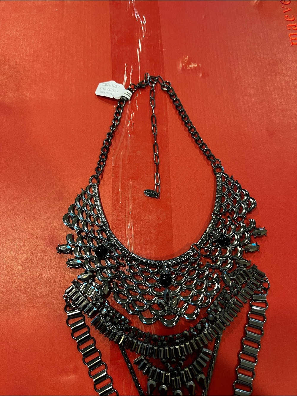 NWT Free People Only Dreaming Statement Black Gunmetal Bib Necklace - Picture 2 of 9